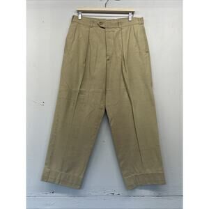 Men’s Bills Khakis Beige Windowpane Pleated Pants Size 36x28 Brown Wide Straight